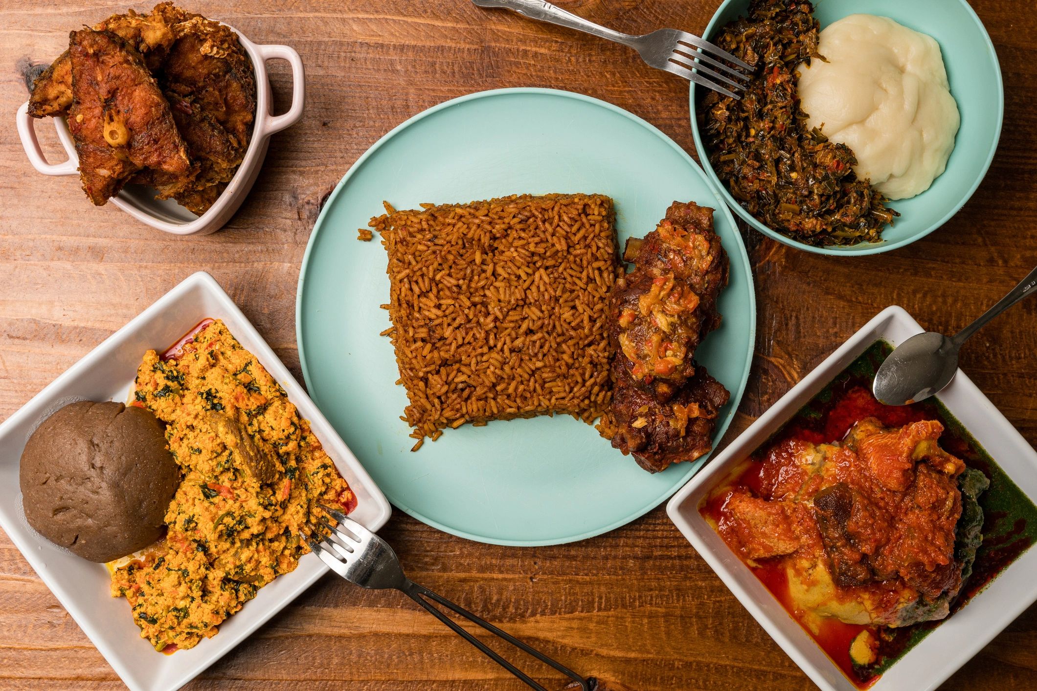 Nigerian food flat lay composition